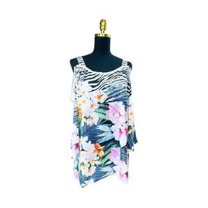 Lior Luxe Paris Women's Multi-Color Tropical Floral Cold Shoulder Tunic - XL